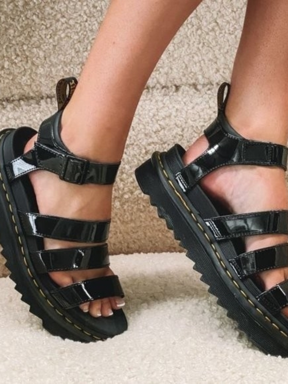 Dr. Martens Black Patent Leather Triple-Strap Platform Sandals - Picture 4 of 4